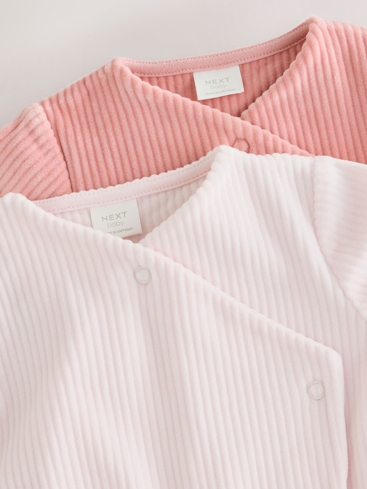Pink Heart Velour Two Way Zip Baby Sleepsuit 2 Pack