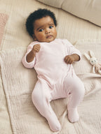 Pink Heart Velour Two Way Zip Baby Sleepsuit 2 Pack