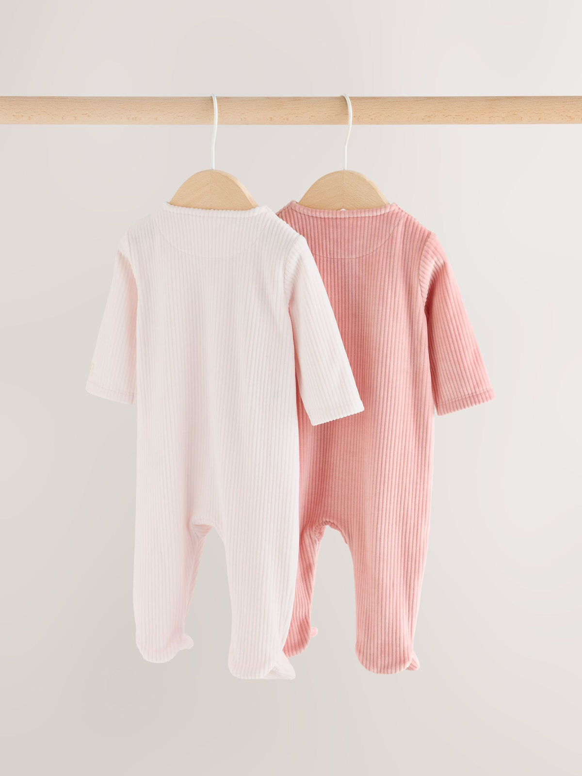 Pink Heart Velour Two Way Zip Baby Sleepsuit 2 Pack