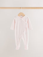Pink Heart Velour Two Way Zip Baby Sleepsuit 2 Pack