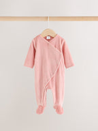 Pink Heart Velour Two Way Zip Baby Sleepsuit 2 Pack
