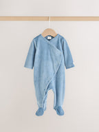 Blue Velour Baby Sleepsuits 2 Pack