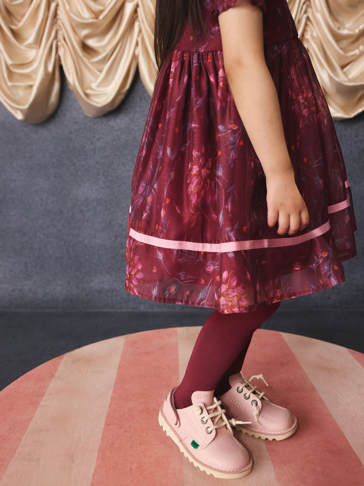 Burgundy Floral Embroidered Collar Puff Sleeve Occasion Dress (3mths-8yrs)