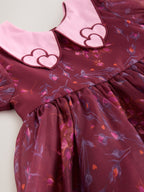 Burgundy Floral Embroidered Collar Puff Sleeve Occasion Dress (3mths-8yrs)