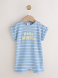 Blue 'Little Brother' Jersey Baby Romper