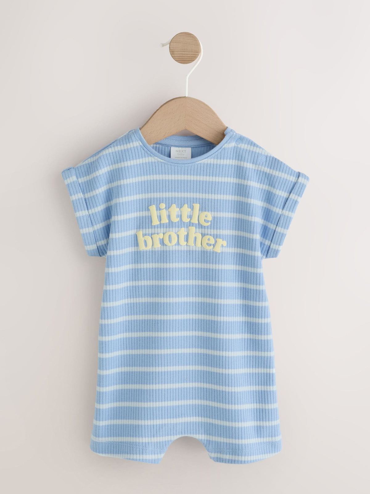 Blue 'Little Brother' Jersey Baby Romper