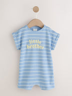 Blue 'Little Brother' Jersey Baby Romper