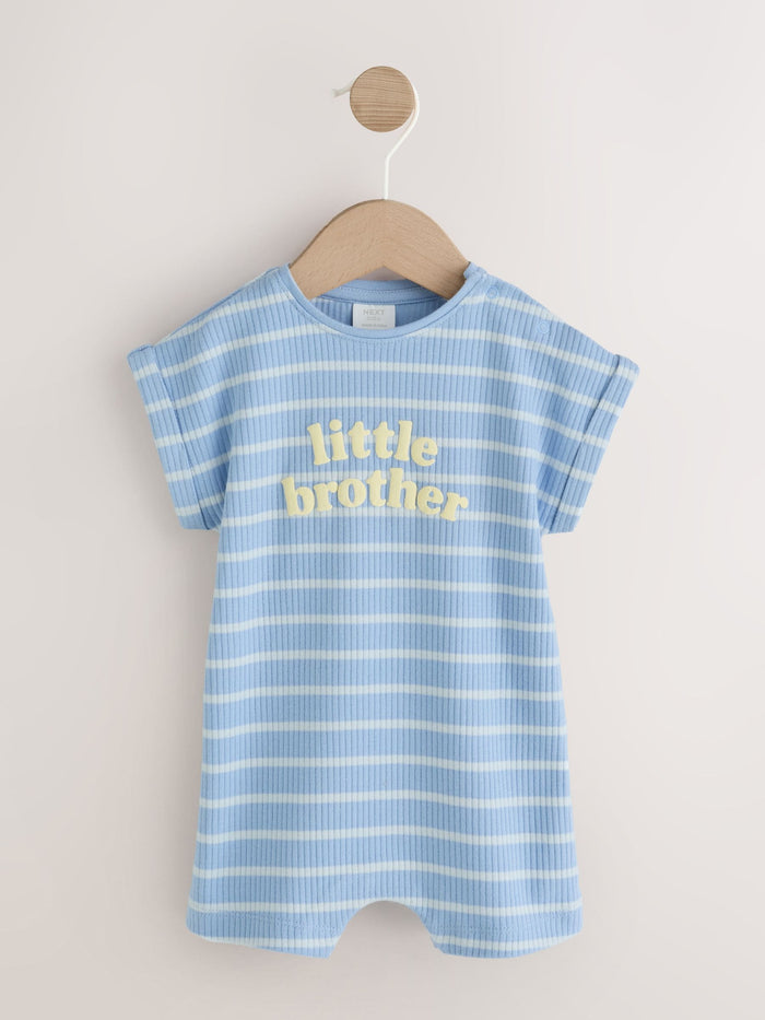 Blue 'Little Brother' Jersey Baby Romper