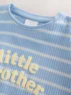 Blue 'Little Brother' Jersey Baby Romper