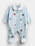JoJo Maman Bébé Blue London Embroidered Sleepsuit & Hat