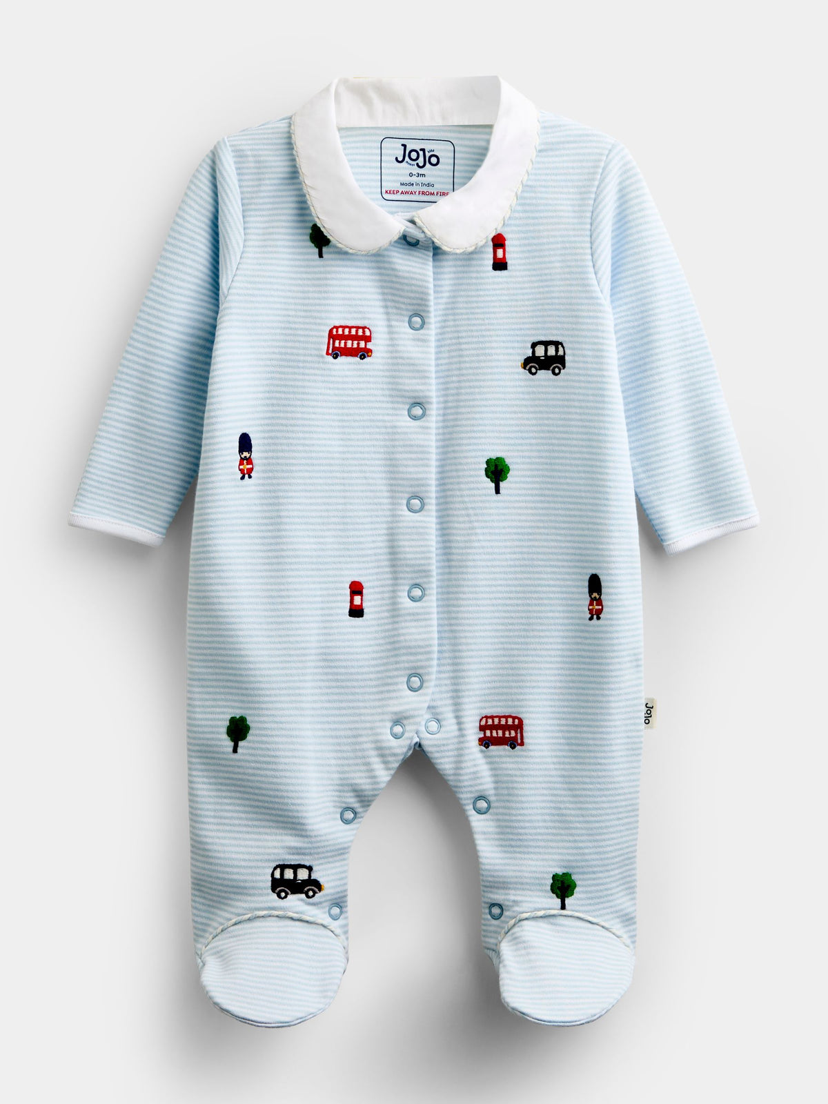 JoJo Maman Bébé Blue London Embroidered Sleepsuit & Hat