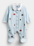 JoJo Maman Bébé Blue London Embroidered Sleepsuit & Hat