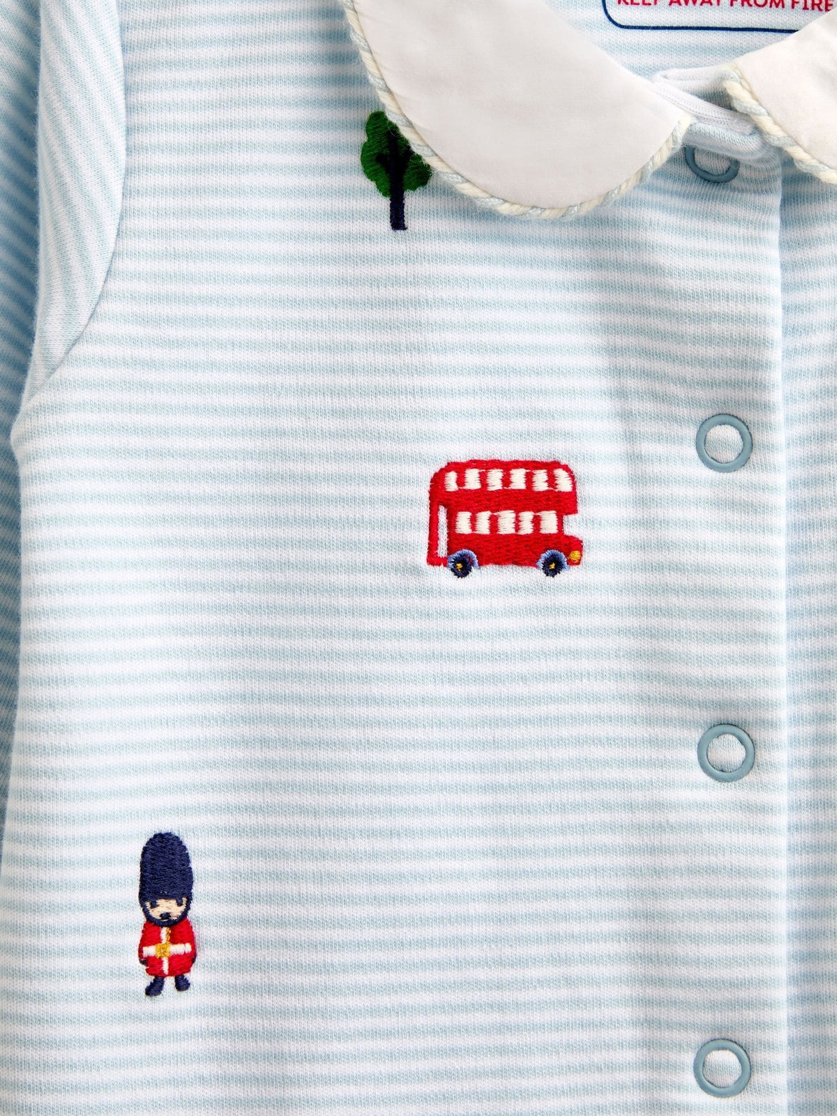 JoJo Maman Bébé Blue London Embroidered Sleepsuit & Hat