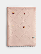 JoJo Maman Bébé Light Pink Floral Embroidered Baby Knitted Shawl Blanket