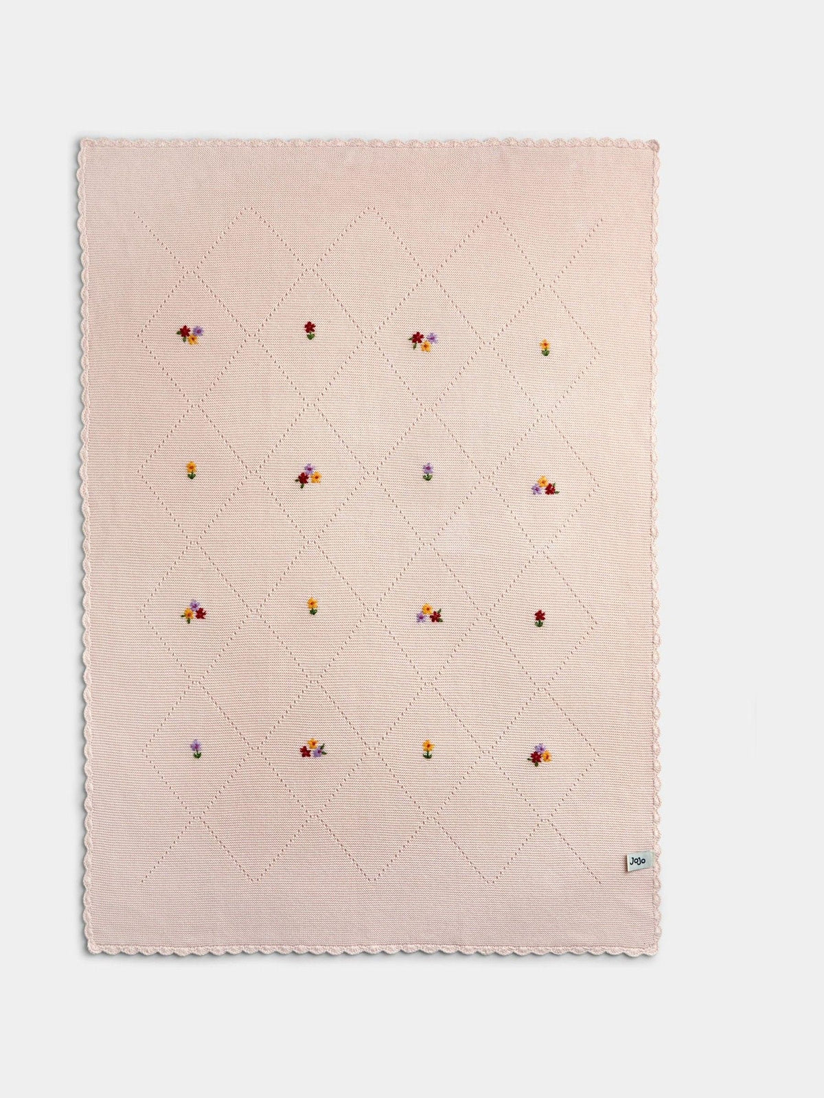 JoJo Maman Bébé Light Pink Floral Embroidered Baby Knitted Shawl Blanket