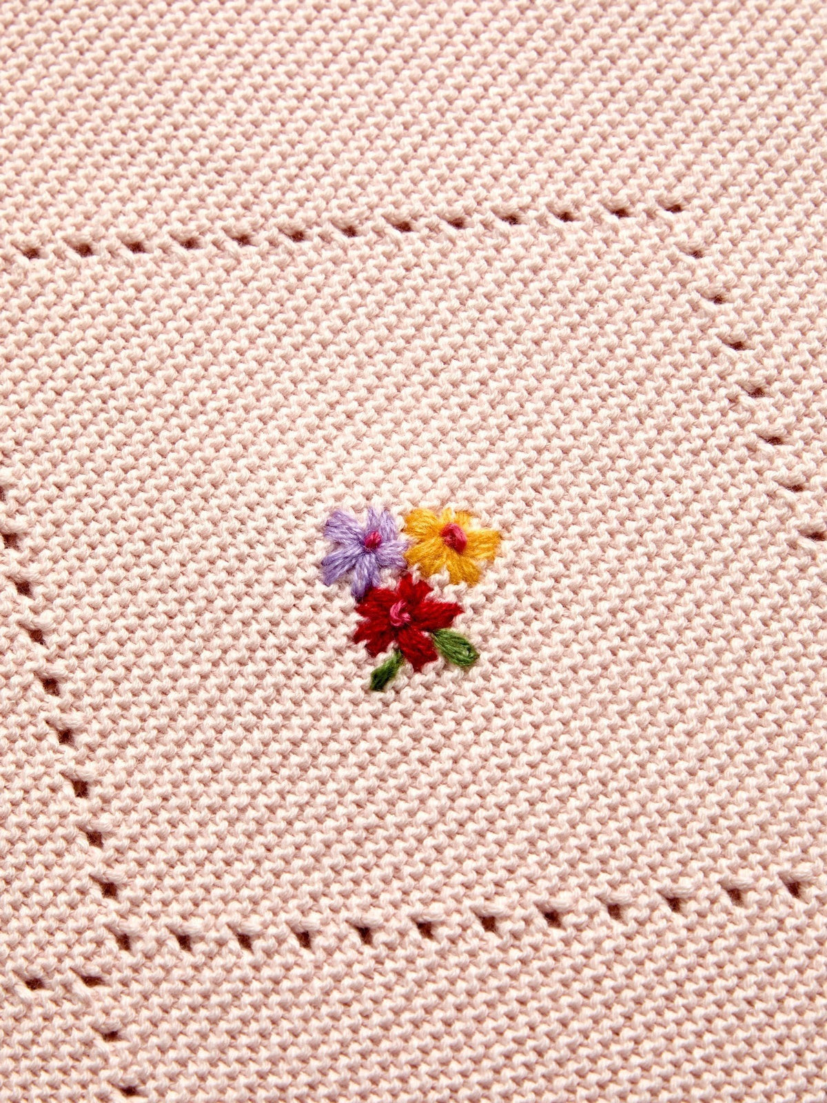 JoJo Maman Bébé Light Pink Floral Embroidered Baby Knitted Shawl Blanket
