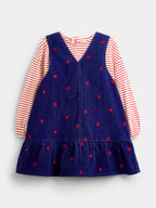 JoJo Maman Bébé Navy Blue Rose Embroidered Pinny And Top Set