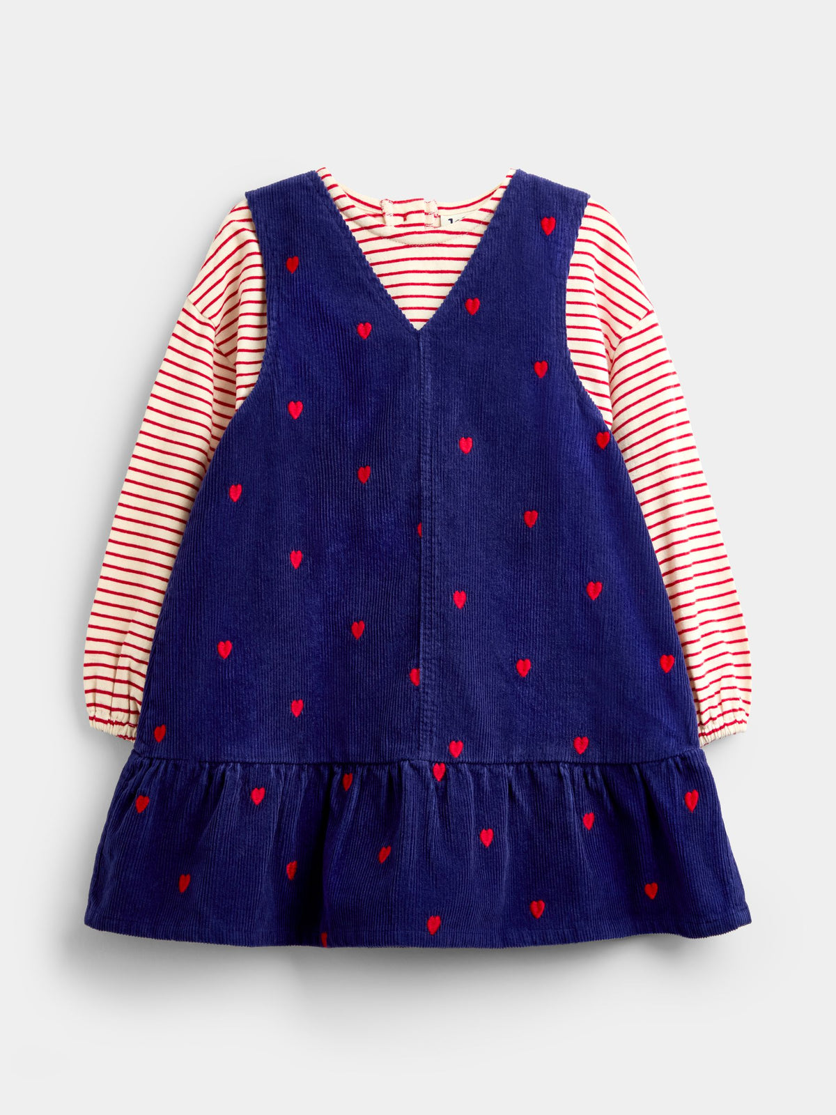 JoJo Maman Bébé Navy Blue Rose Embroidered Pinny And Top Set