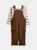 JoJo Maman Bébé Brown Stripe Top & Twill Dungaree Set