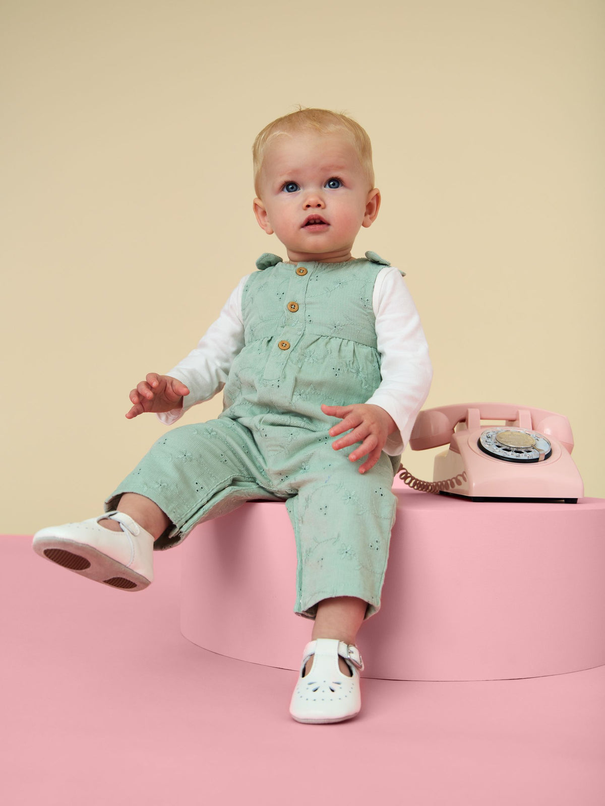JoJo Maman Bébé Sage Green Broderie Dungaree & Body Set