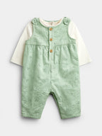 JoJo Maman Bébé Sage Green Broderie Dungaree & Body Set
