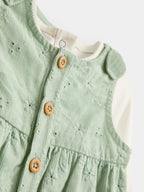 JoJo Maman Bébé Sage Green Broderie Dungaree & Body Set