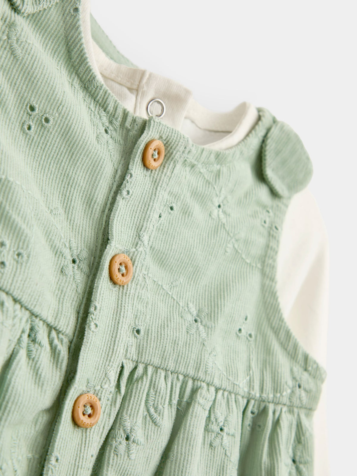JoJo Maman Bébé Sage Green Broderie Dungaree & Body Set