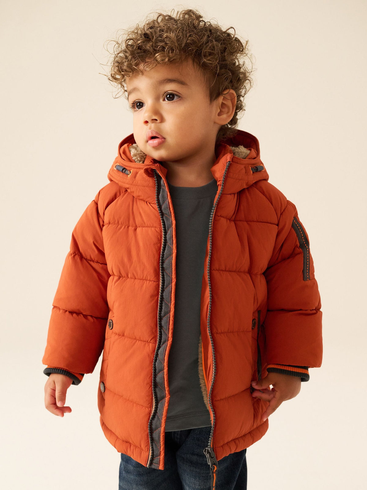 Orange Borg Lined Padded Coat (6mths-7yrs)