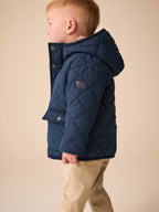 Navy Quilted Borg Lined Coat (3mths-7yrs)