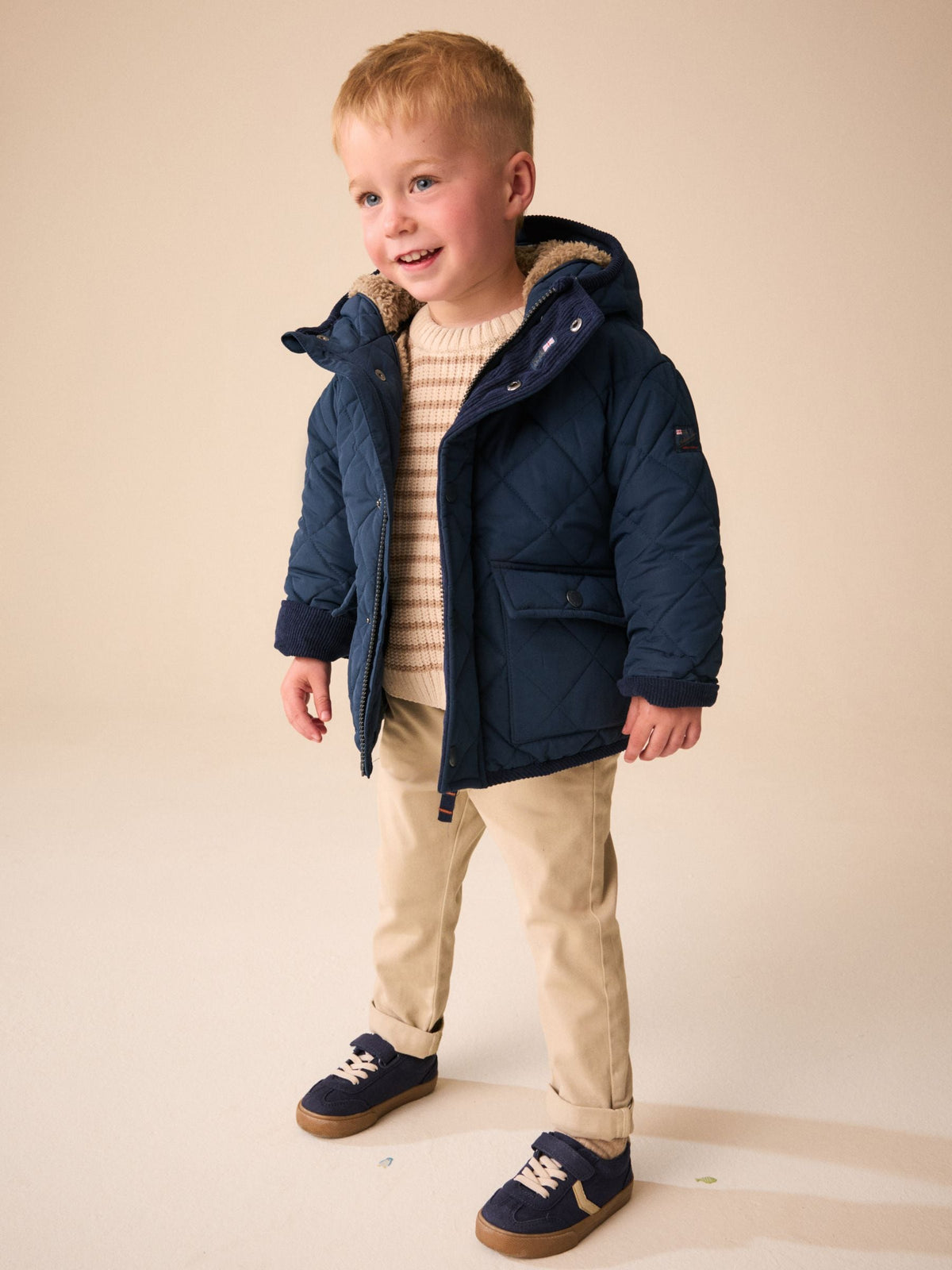Navy Quilted Borg Lined Coat (3mths-7yrs)