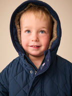 Navy Quilted Borg Lined Coat (3mths-7yrs)